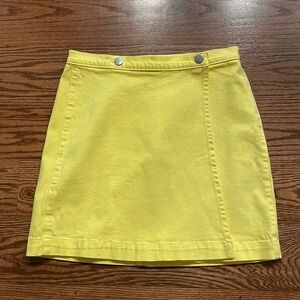 NWT J.Crew denim yellow cotton stretch wrap mini skirt buttons closure waist 27